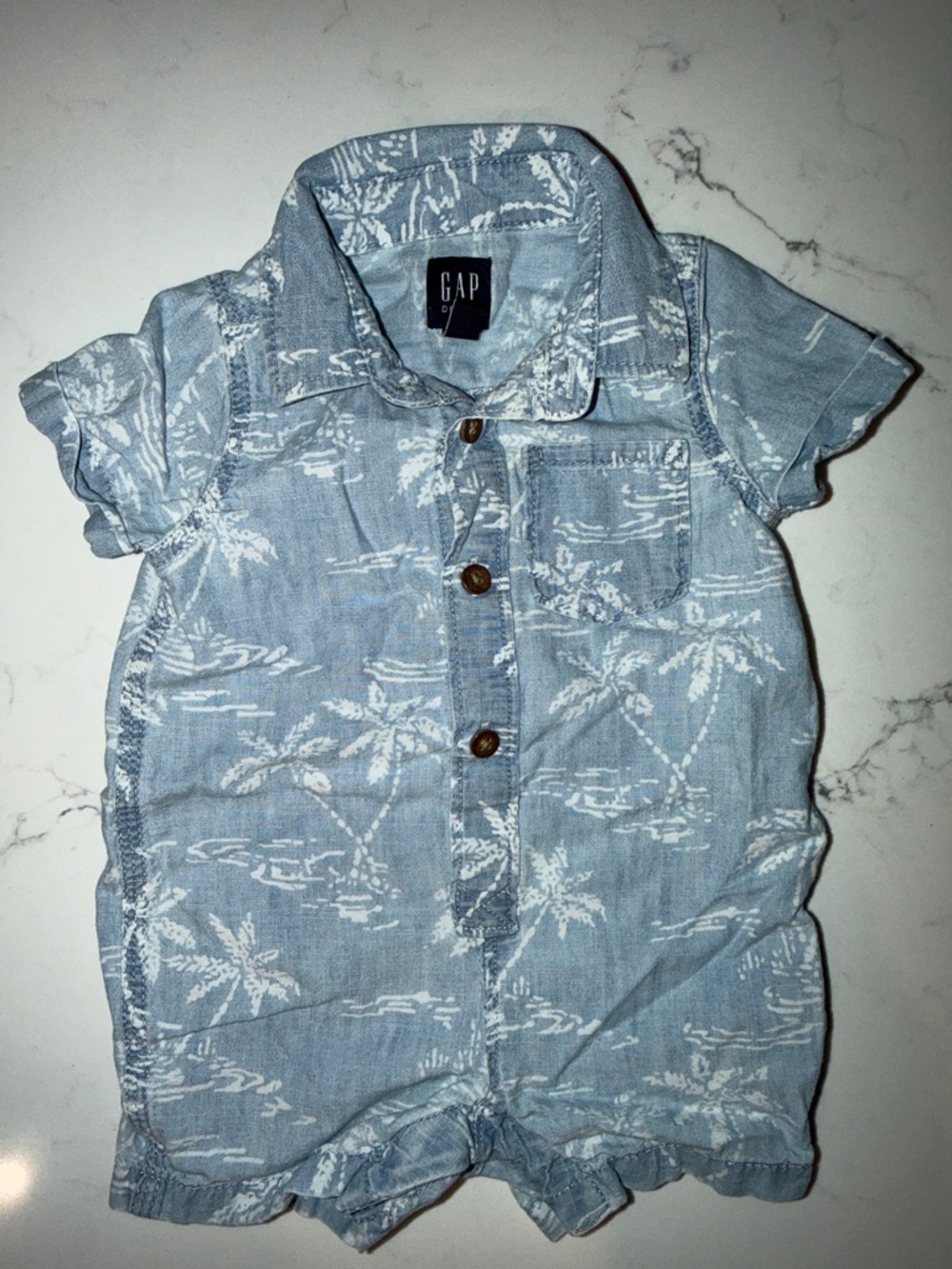 GAP Blue Palm-Print Infant Romper